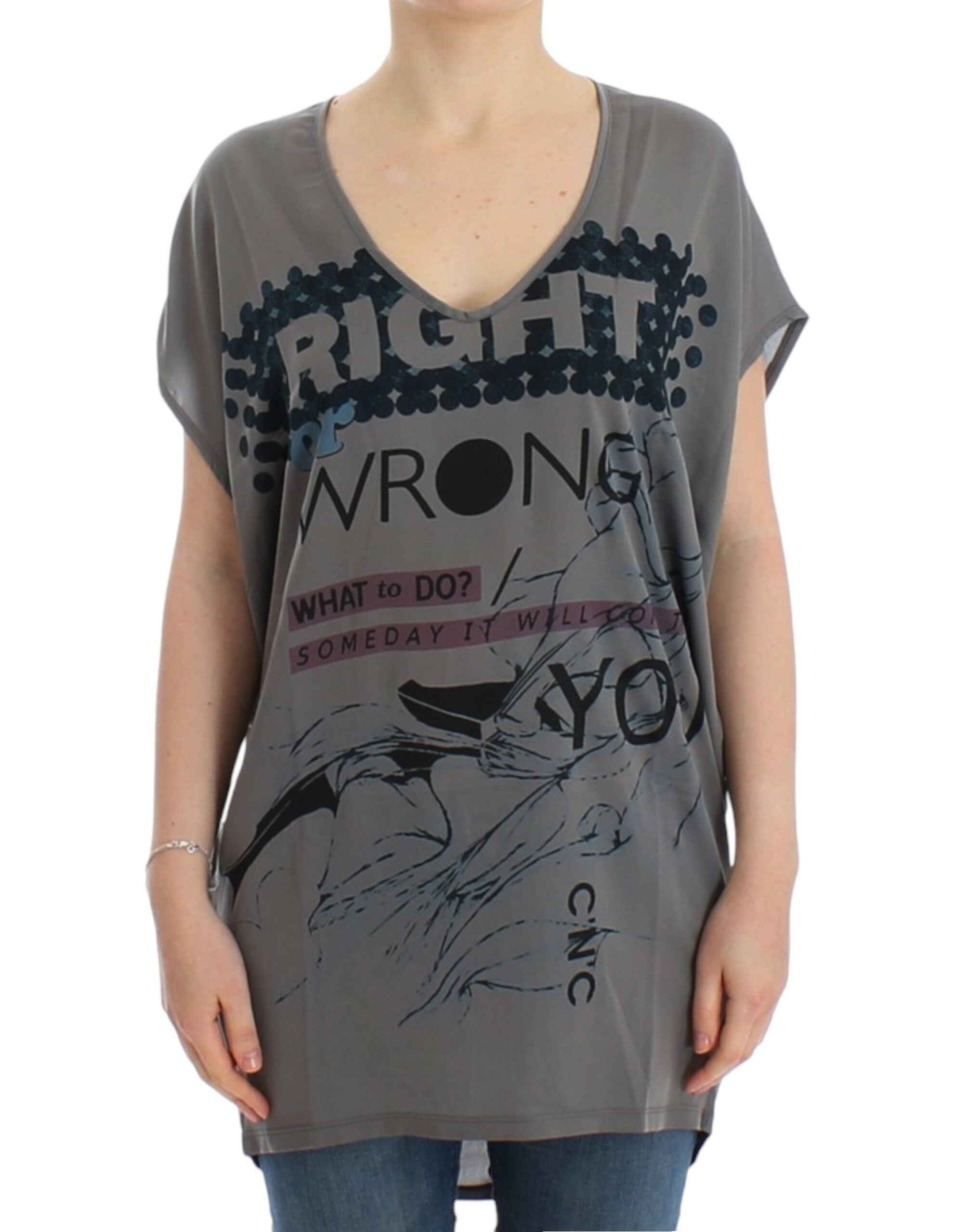 Costume National Gray V-neck long Women's t-shirt