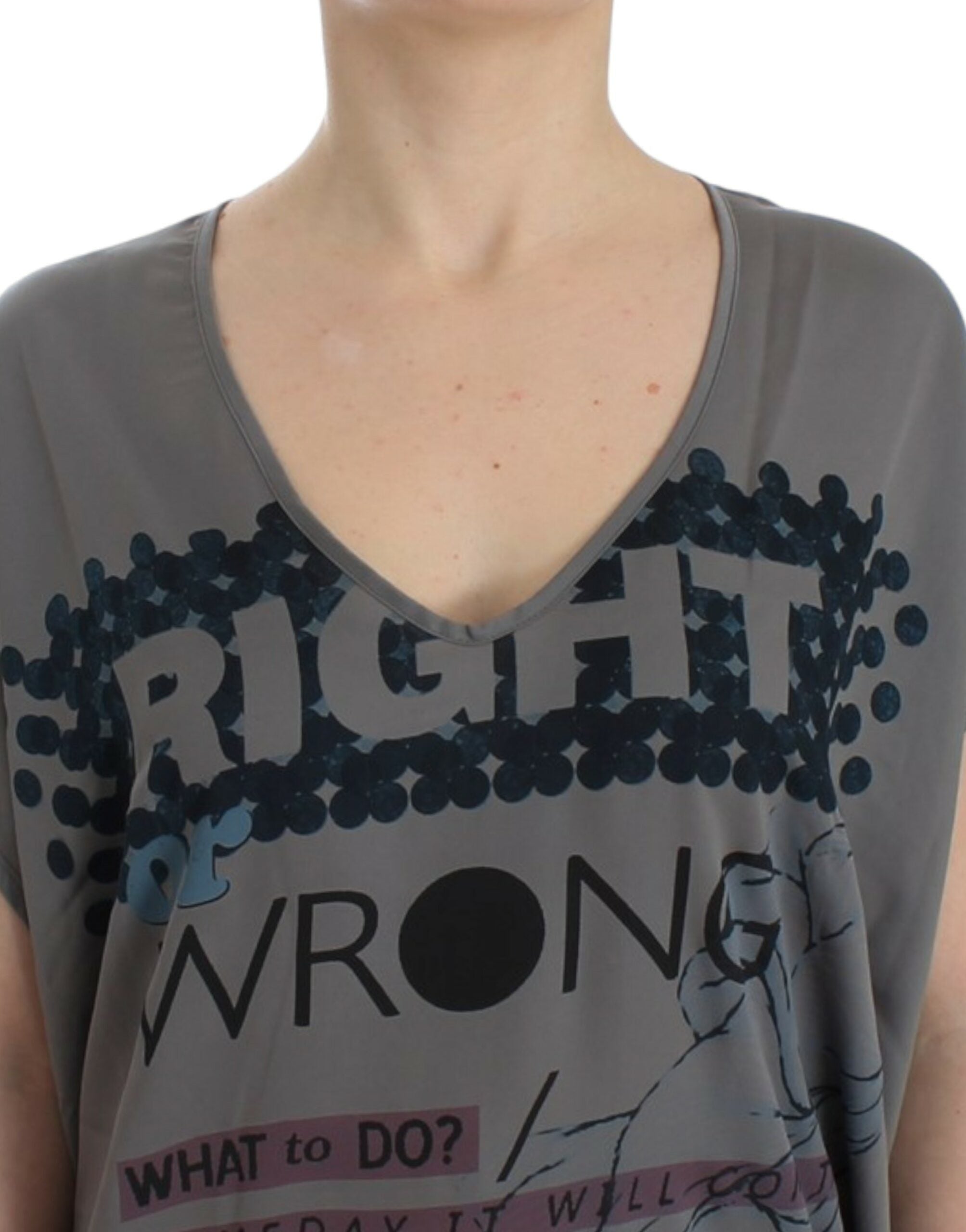 Costume National Gray V-neck long Women's t-shirt