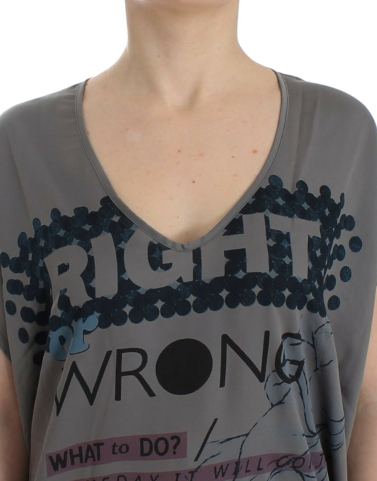 Costume National Gray V-neck long Women's t-shirt