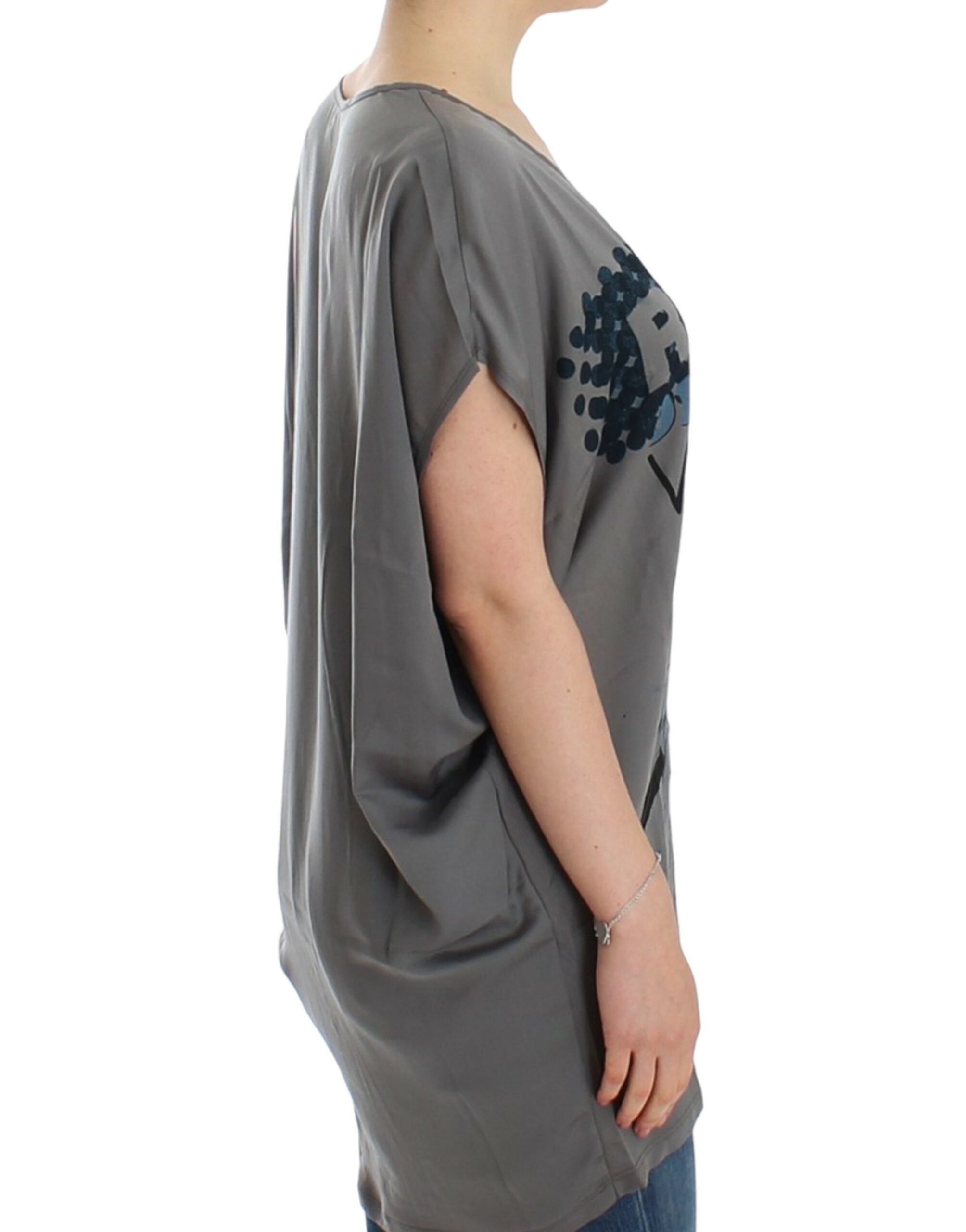 Costume National Gray V-neck long Women's t-shirt