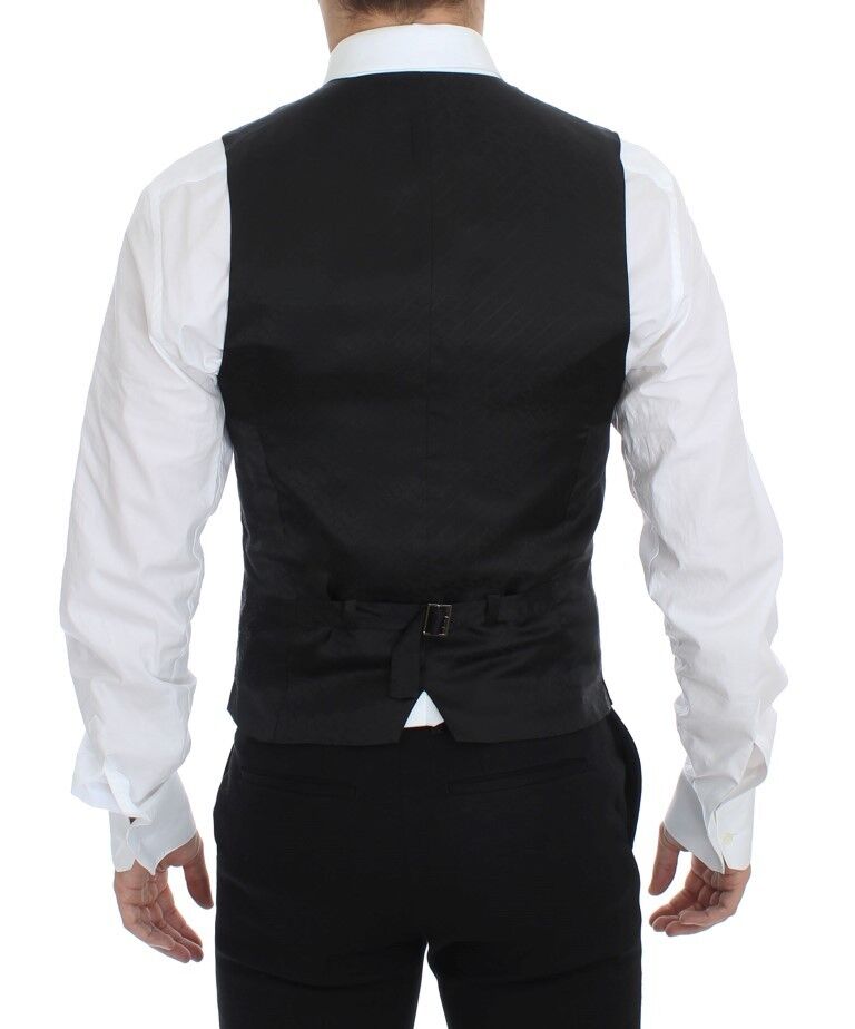 Dolce & Gabbana Black Striped Stretch Dress Vest Men's Gilet