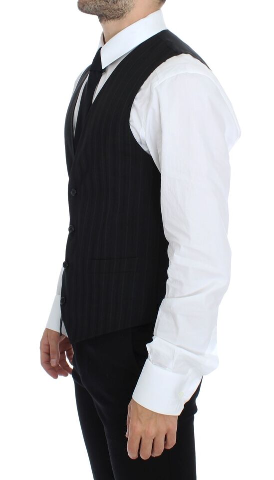 Dolce & Gabbana Black Striped Stretch Dress Vest Men's Gilet