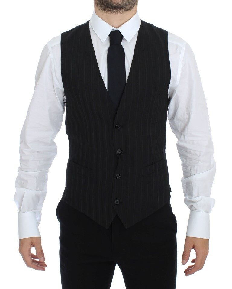 Dolce & Gabbana Black Striped Stretch Dress Vest Men's Gilet
