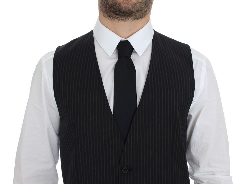 Dolce & Gabbana Elegant Gray Striped Dress Men's Vest
