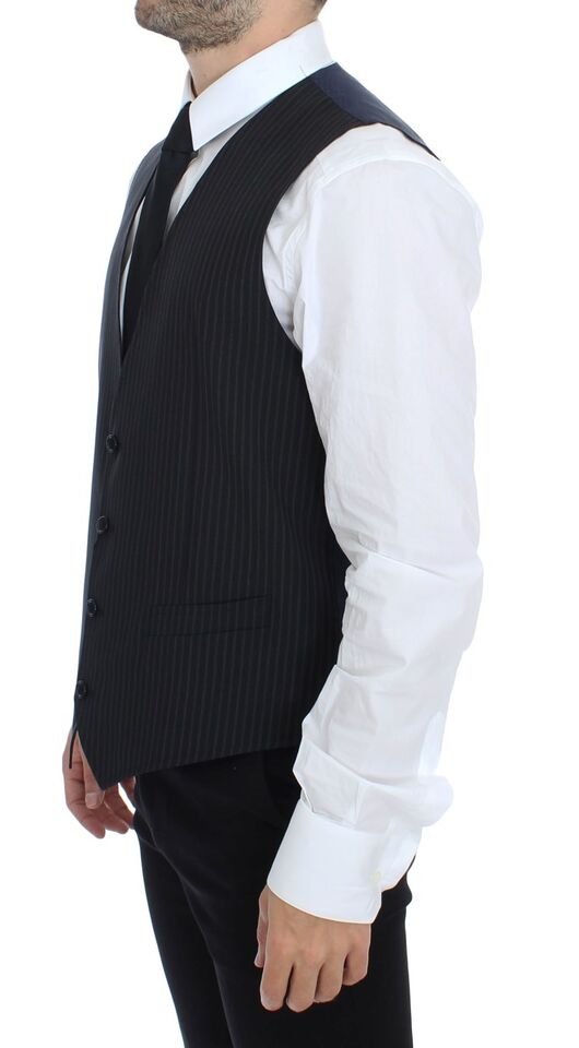 Dolce & Gabbana Elegant Gray Striped Dress Men's Vest