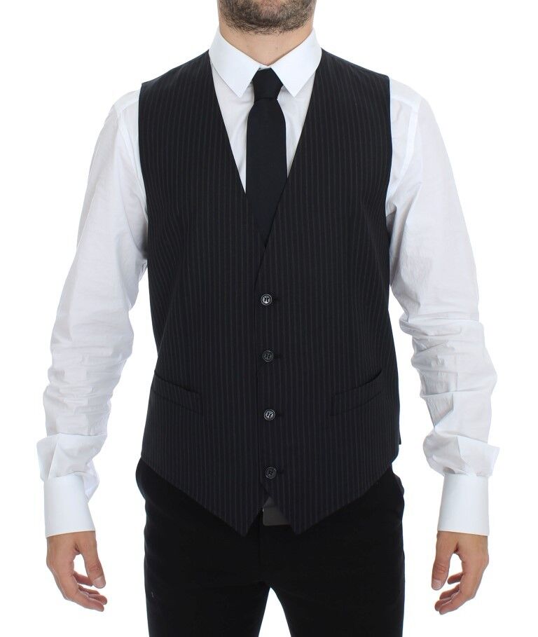 Dolce & Gabbana Elegant Gray Striped Dress Men's Vest