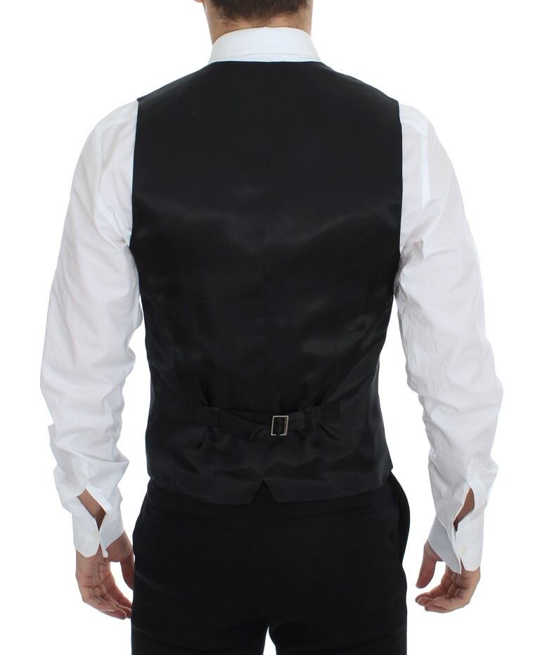 Dolce & Gabbana Black Striped Wool Silk Dress Vest Men's Gilet