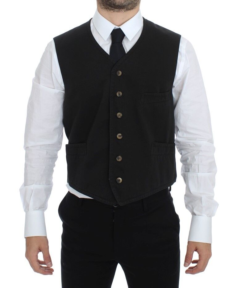 Dolce & Gabbana Elegant Black Cotton Blend Dress Men's Vest