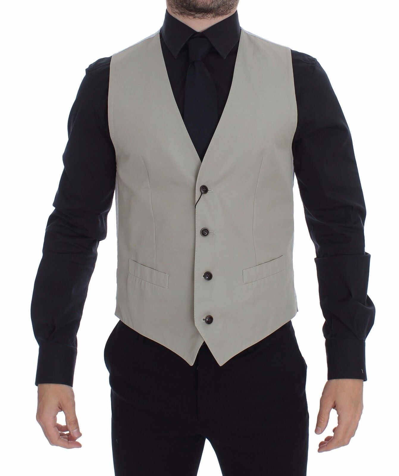 Dolce & Gabbana Beige Silk Blend Dress Formal Vest Men's Gilet