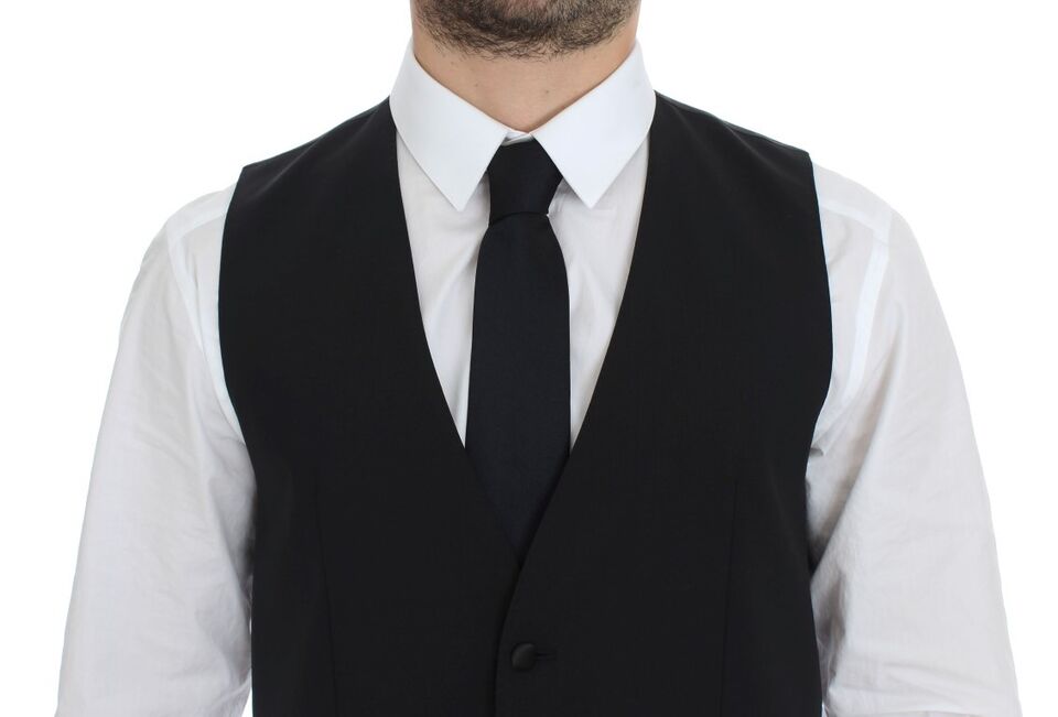 Dolce & Gabbana Black Wool Silk Stretch Dress Vest Men's Blazer