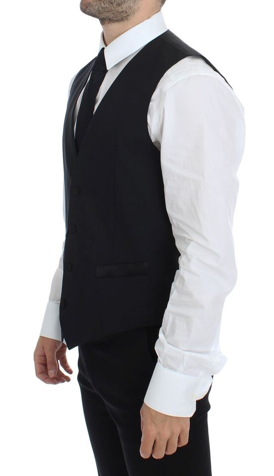 Dolce & Gabbana Elegant Silk-Wool Black Dress Men's Vest