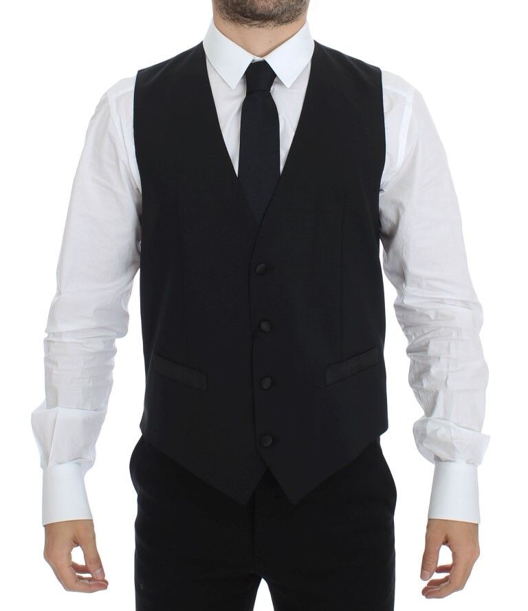 Dolce & Gabbana Black Wool Silk Stretch Dress Vest Men's Blazer