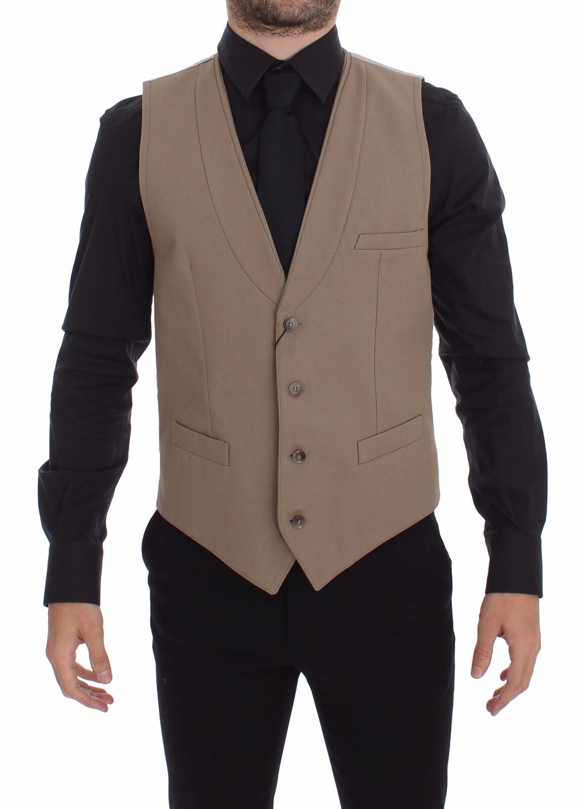 Dolce & Gabbana Beige Cotton Slim Fit Button Front Dress Men's Vest