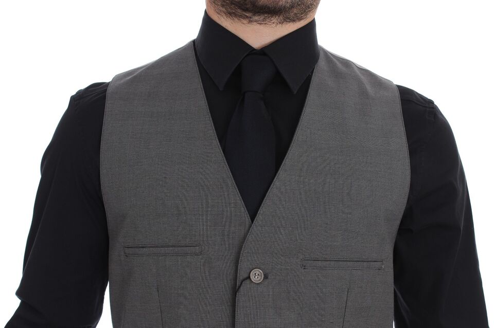 Dolce & Gabbana Gray Cotton Slim Fit Button Front Dress Men's Vest
