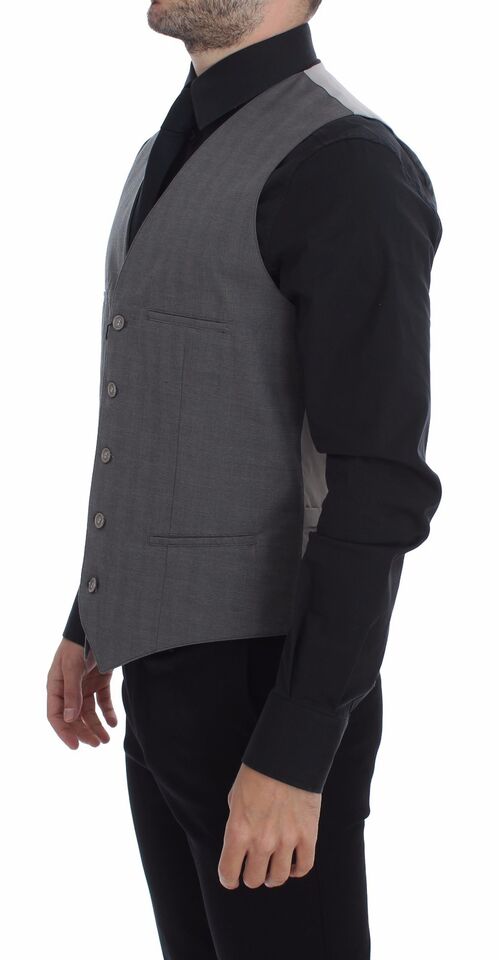 Dolce & Gabbana Gray Cotton Slim Fit Button Front Dress Men's Vest