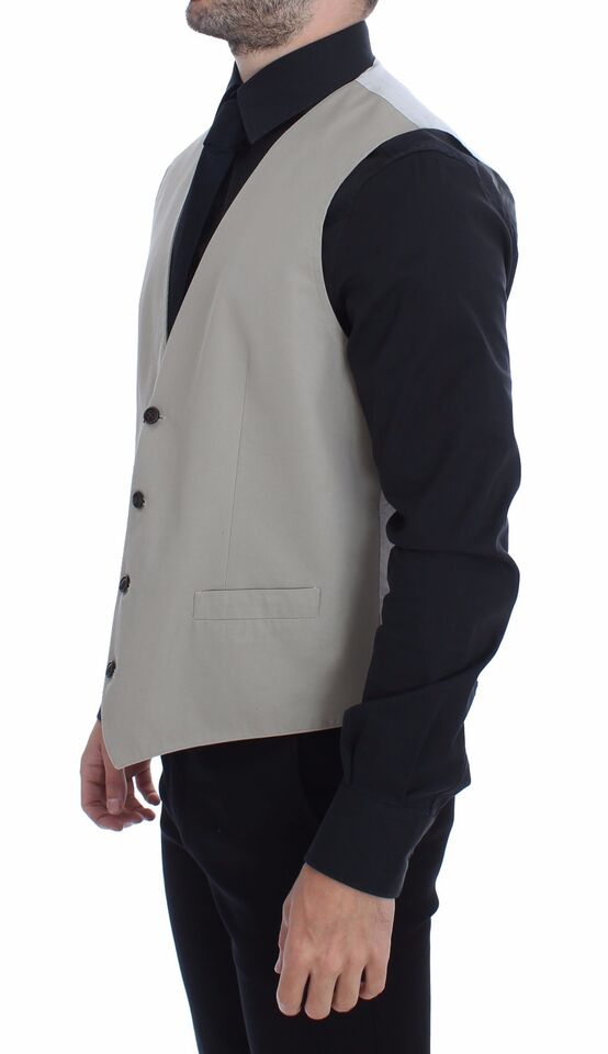 Dolce & Gabbana Beige Cotton Silk Blend Dress Vest Men's Blazer