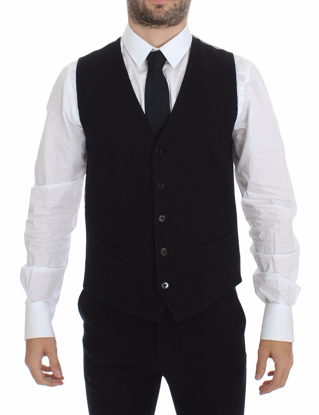 Dolce & Gabbana Black Cotton Dress Vest Blazer Men's Jacket