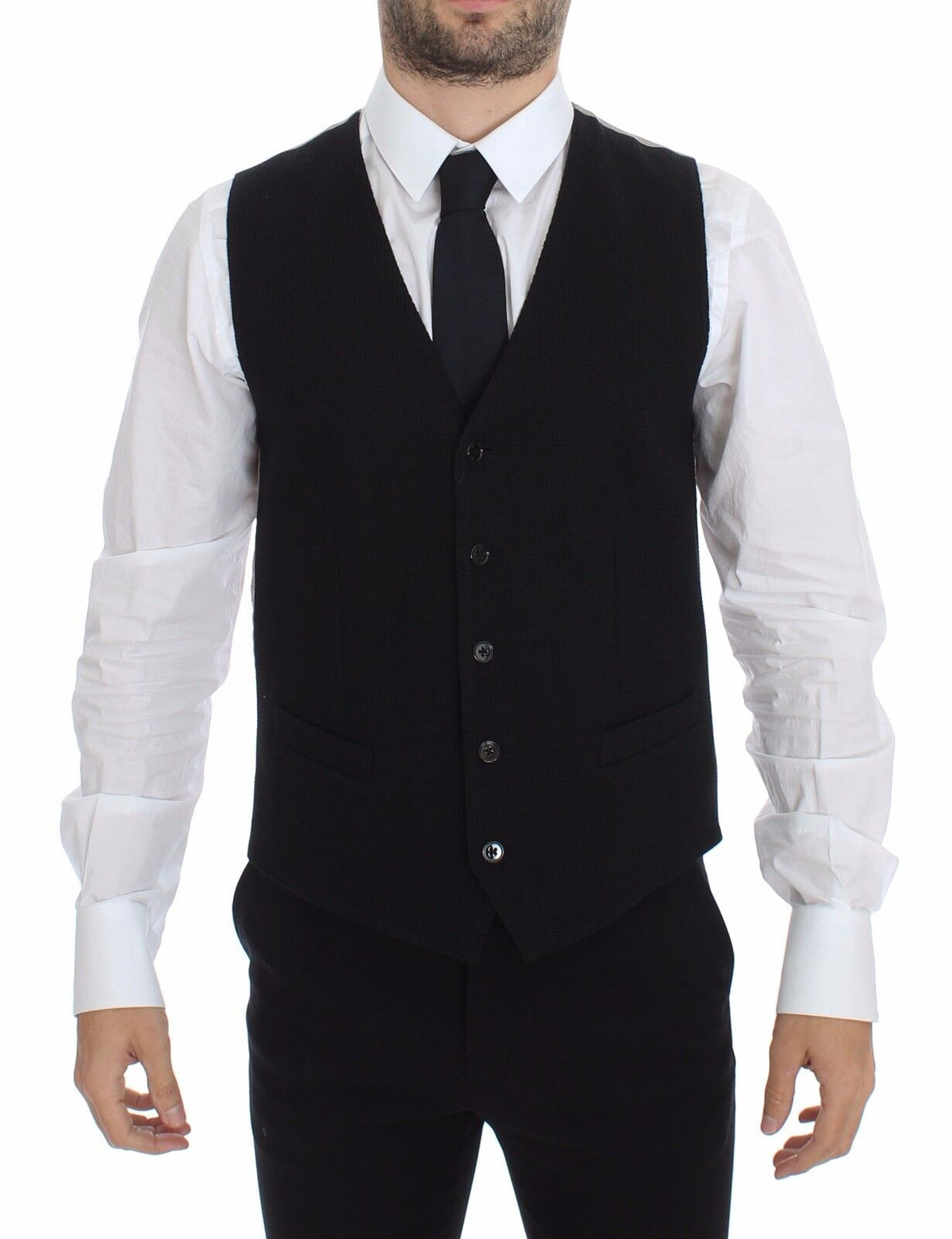 Dolce & Gabbana Black Cotton Dress Vest Blazer Men's Jacket