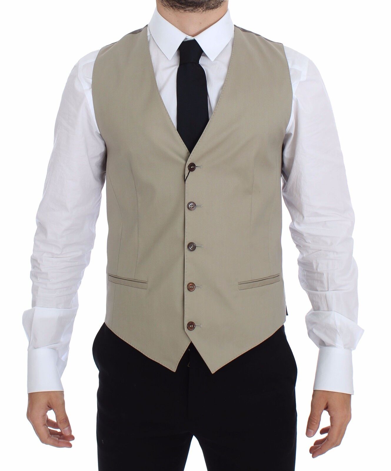 Dolce & Gabbana Beige Cotton Dress Vest Blazer Men's Jacket