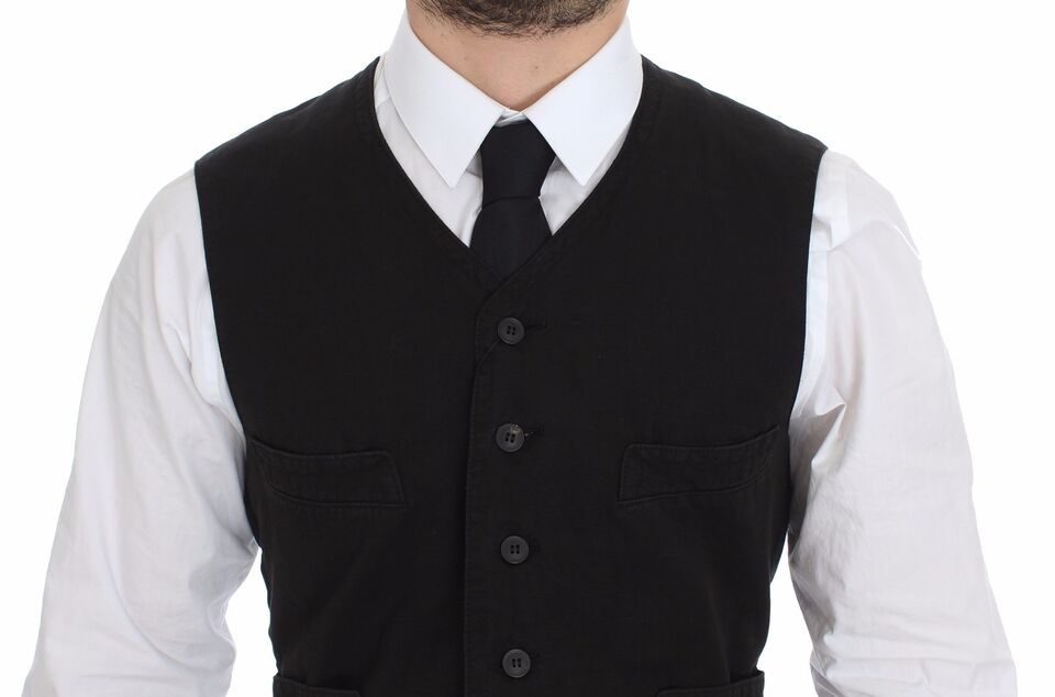 Dolce & Gabbana Black Flax Cotton Dress Vest Men's Blazer