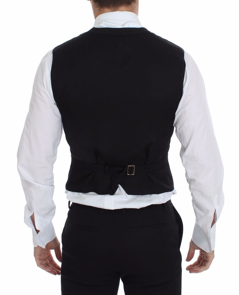 Dolce & Gabbana Black Flax Cotton Dress Vest Men's Blazer