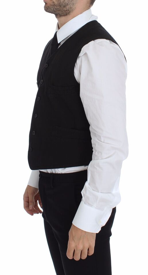 Dolce & Gabbana Black Flax Cotton Dress Vest Men's Blazer