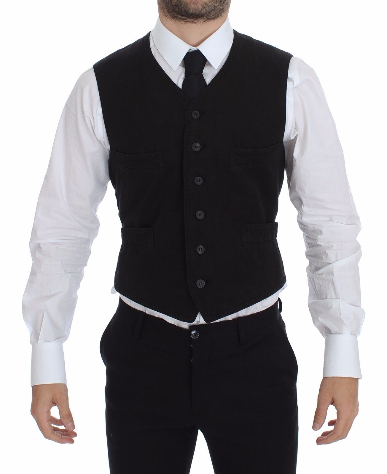 Dolce & Gabbana Black Flax Cotton Dress Vest Men's Blazer
