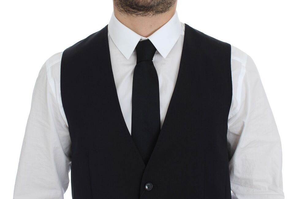 Dolce & Gabbana Gray Striped Wool Silk Dress Vest Men's Gilet