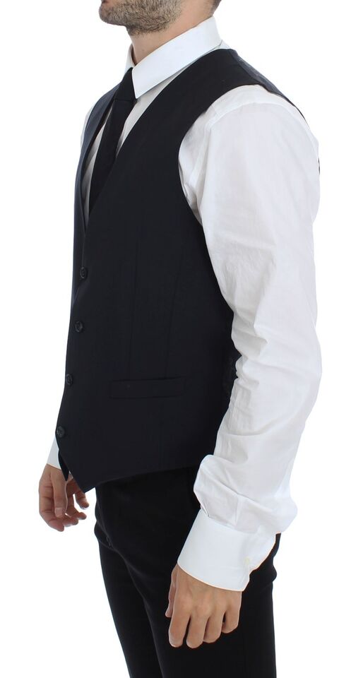 Dolce & Gabbana Gray Striped Wool Silk Dress Vest Men's Gilet