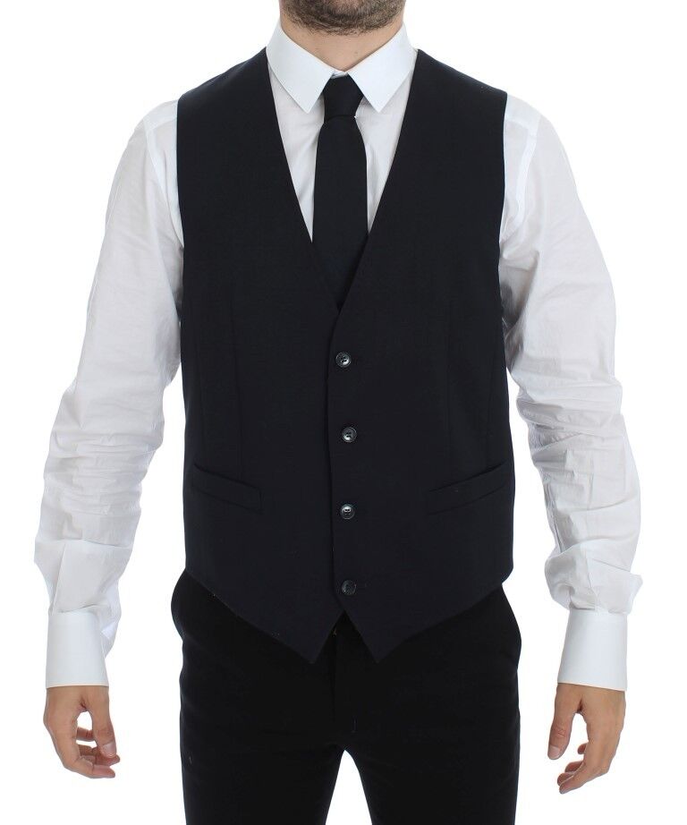 Dolce & Gabbana Gray Striped Wool Silk Dress Vest Men's Gilet