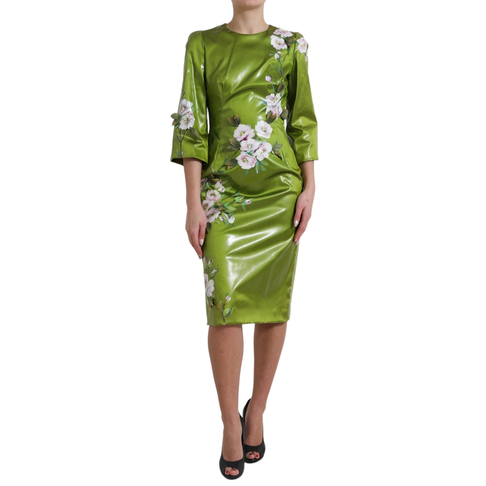 dolce and gabbana green silk dress 1990S DOLCE & GABBANA Acid Green Silk Lycra Stretch Satin Cocktail Dress