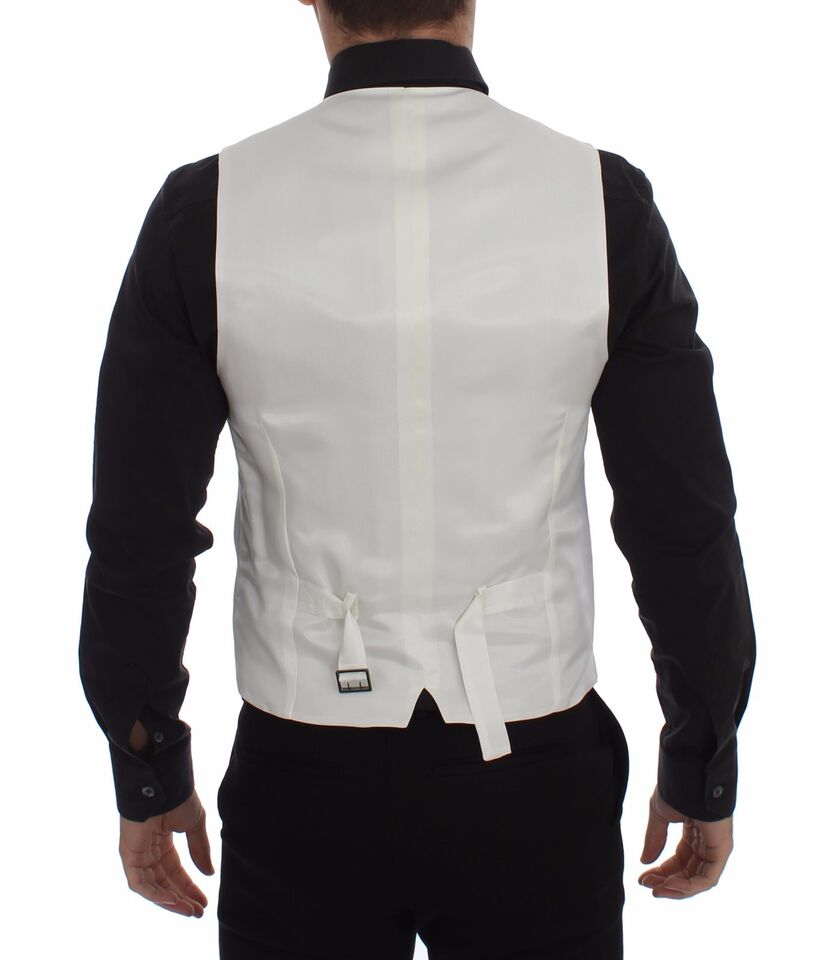 Dolce & Gabbana White Cotton Silk Blend Dress Vest Men's Blazer