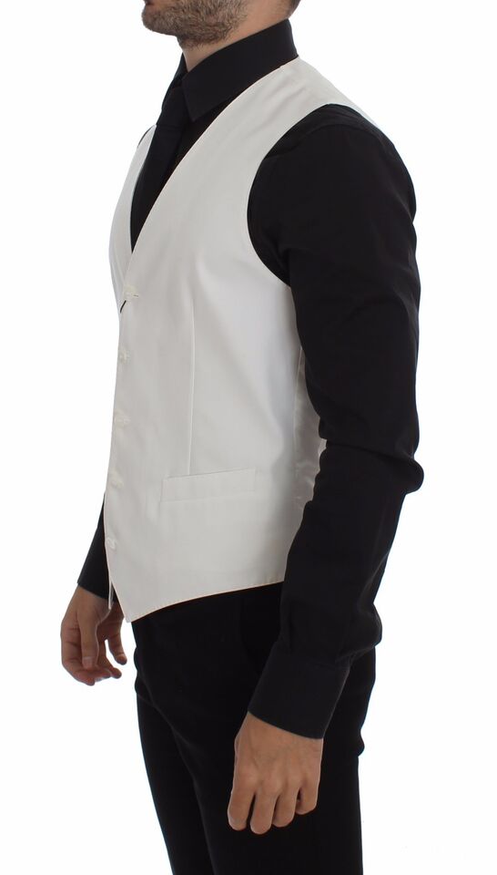 Dolce & Gabbana White Cotton Silk Blend Dress Vest Men's Blazer