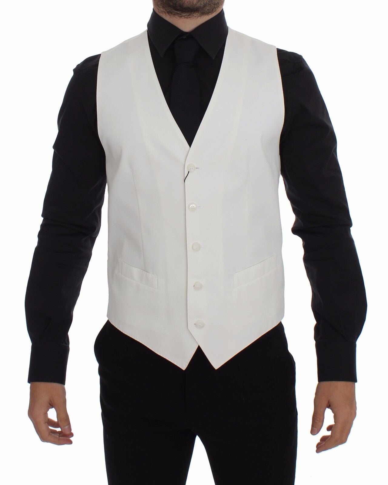 Dolce & Gabbana White Cotton Silk Blend Dress Vest Men's Blazer
