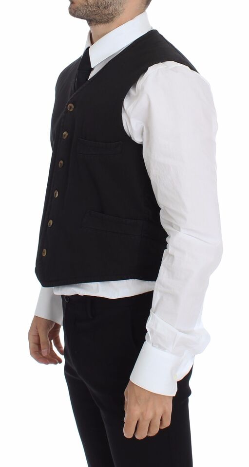 Dolce & Gabbana Black Cotton Viscose Dress Vest Men's Blazer