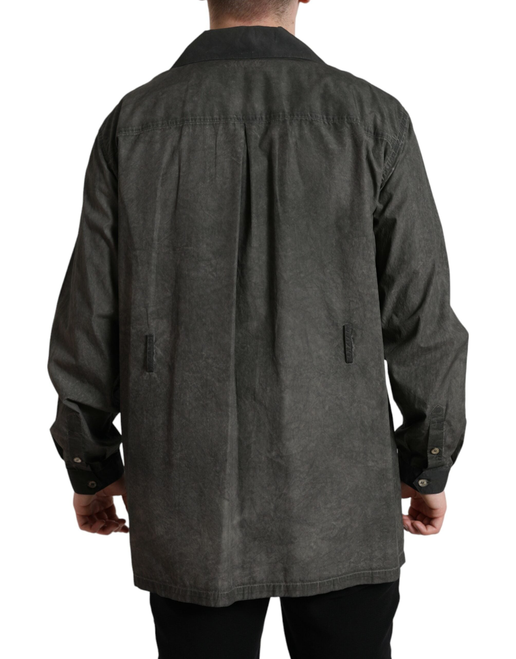 Dolce & Gabbana Dark Gray Cotton Collared Long Sleeves Men's Shirt