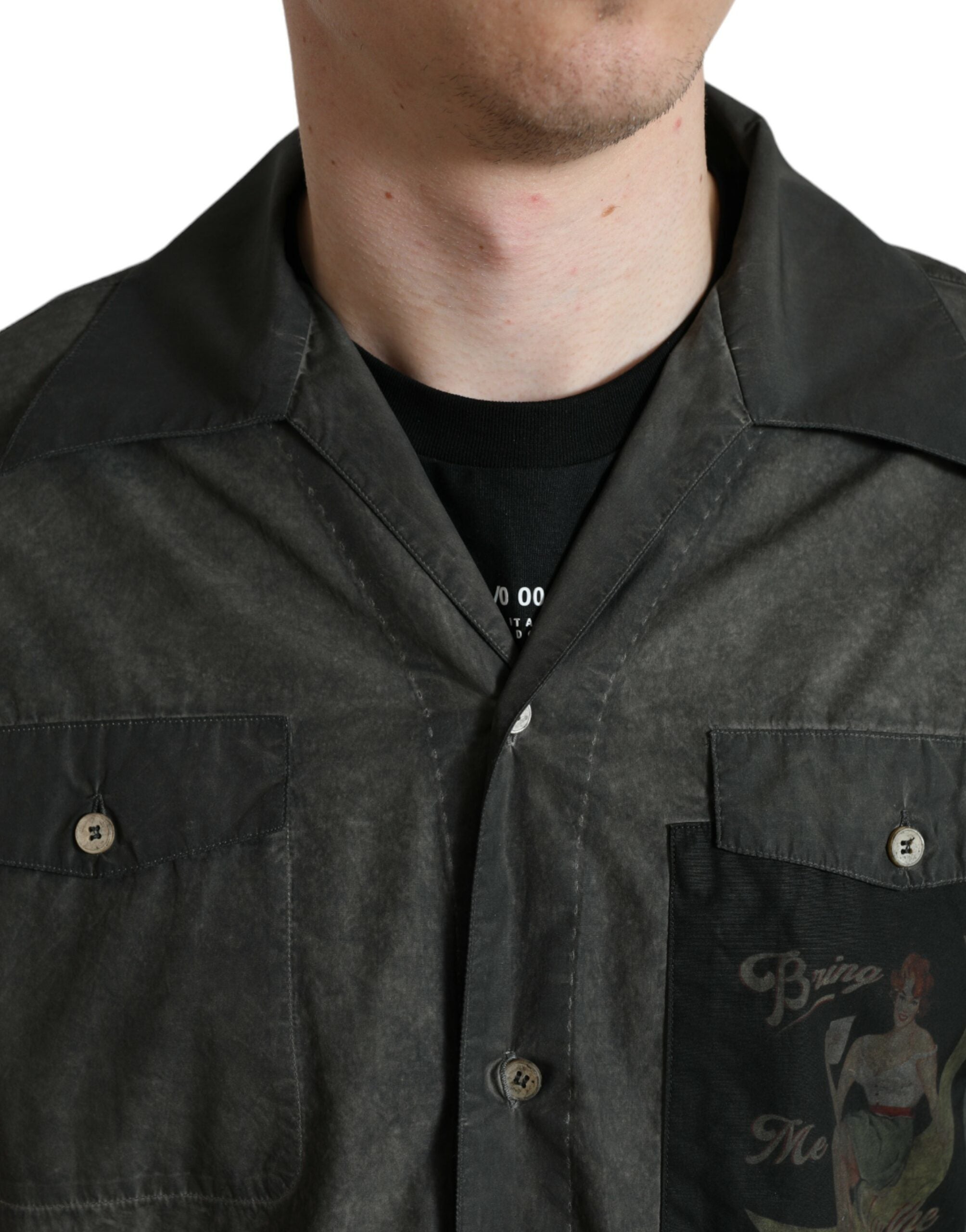 Dolce & Gabbana Dark Gray Cotton Collared Long Sleeves Men's Shirt