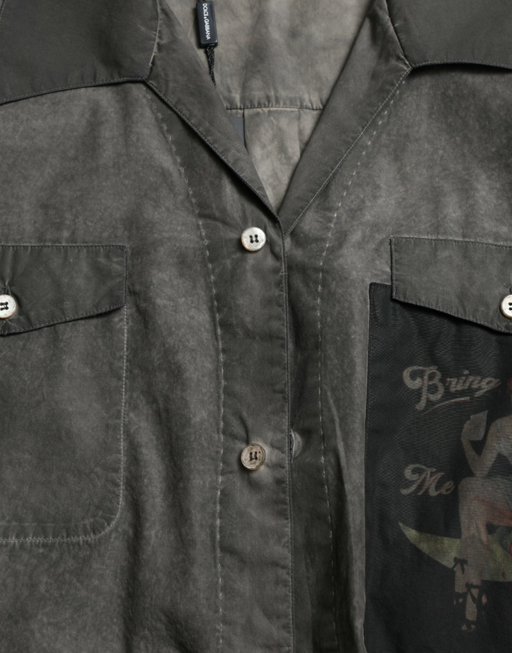 Dolce & Gabbana Dark Gray Cotton Collared Long Sleeves Men's Shirt