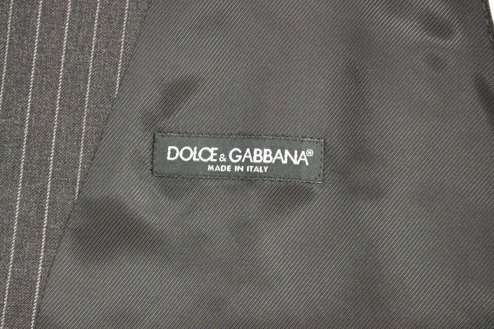 Dolce & Gabbana Elegant Gray Striped Wool Dress Men's Vest