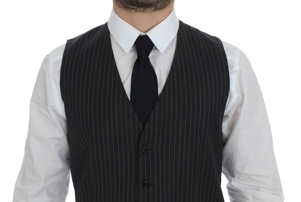 Dolce & Gabbana Elegant Gray Striped Wool Dress Men's Vest