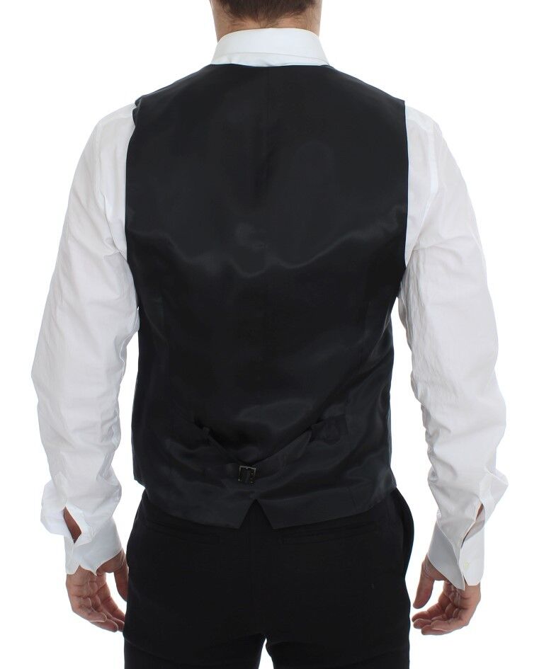 Dolce & Gabbana Elegant Gray Striped Wool Dress Men's Vest