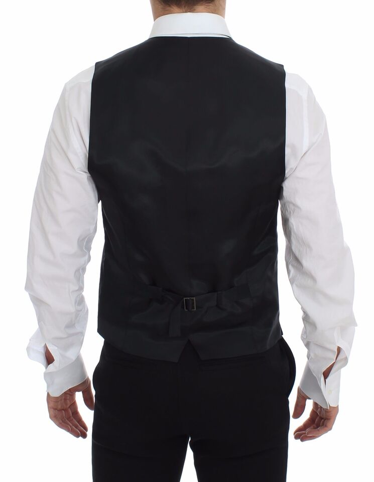 Dolce & Gabbana Gray Striped Wool Logo Vest Gilet Men's Weste