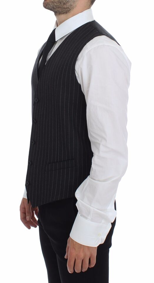 Dolce & Gabbana Elegant Gray Striped Dress Men's Vest