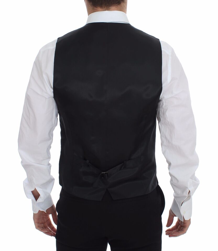 Dolce & Gabbana Gray Striped Wool Logo Vest Gilet Men's Weste