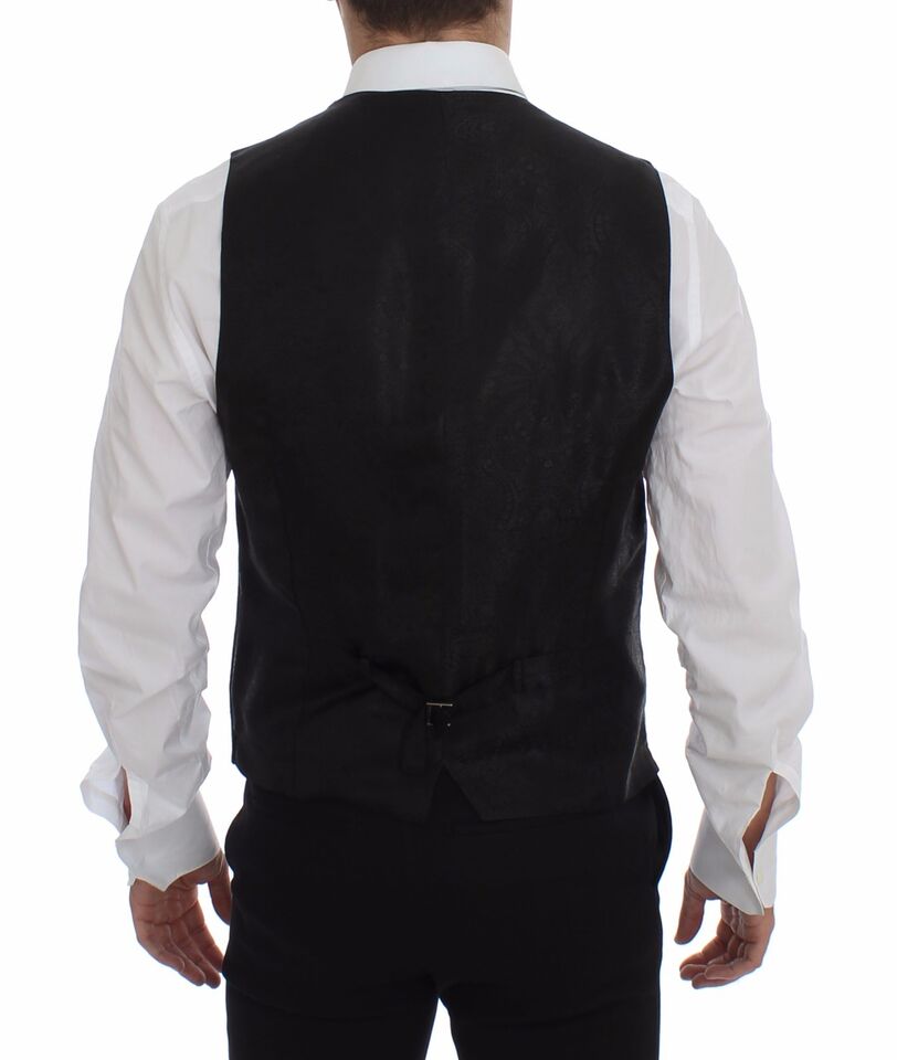 Dolce & Gabbana Black Striped Wool Logo Vest Gilet Men's Weste