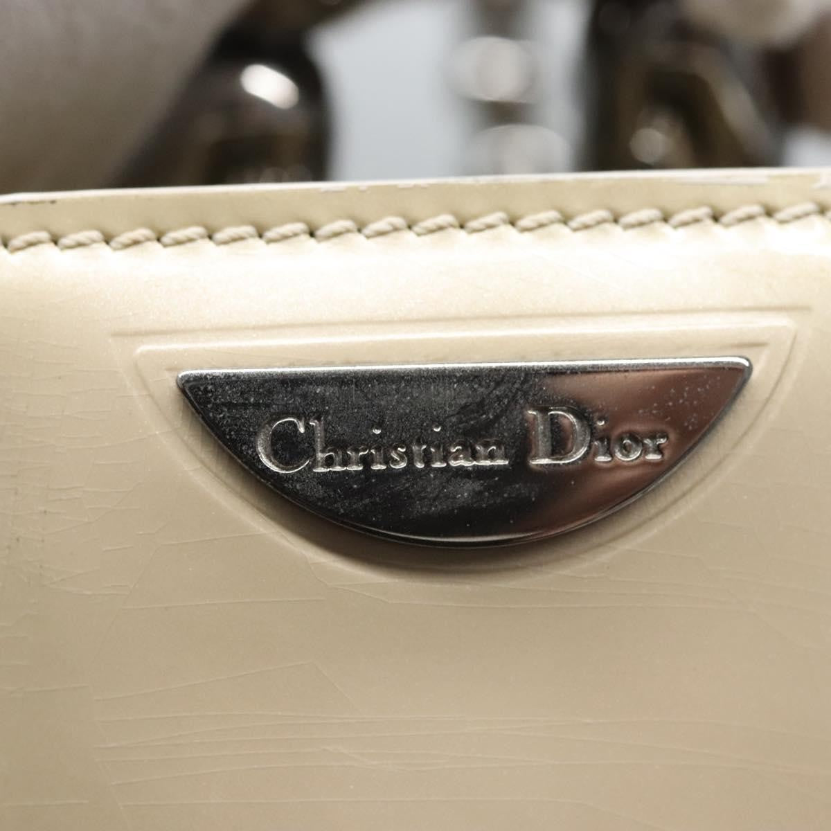 Christian Dior Pearl Lady Dior Patent Leather Beige Patent_Leather Handbag (Pre-Owned)