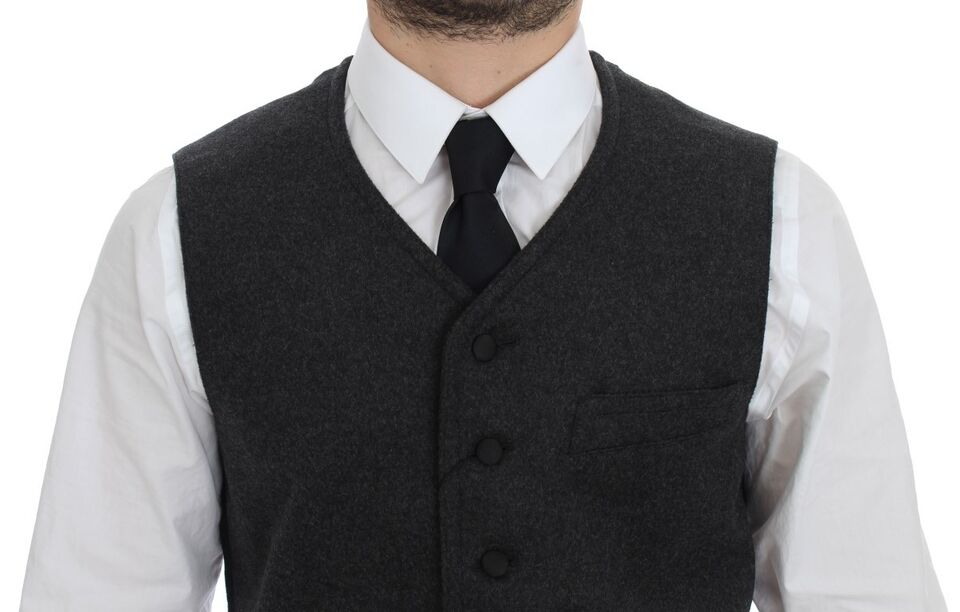 Dolce & Gabbana Gray Wool Blend Logo Vest Gilet Men's Weste