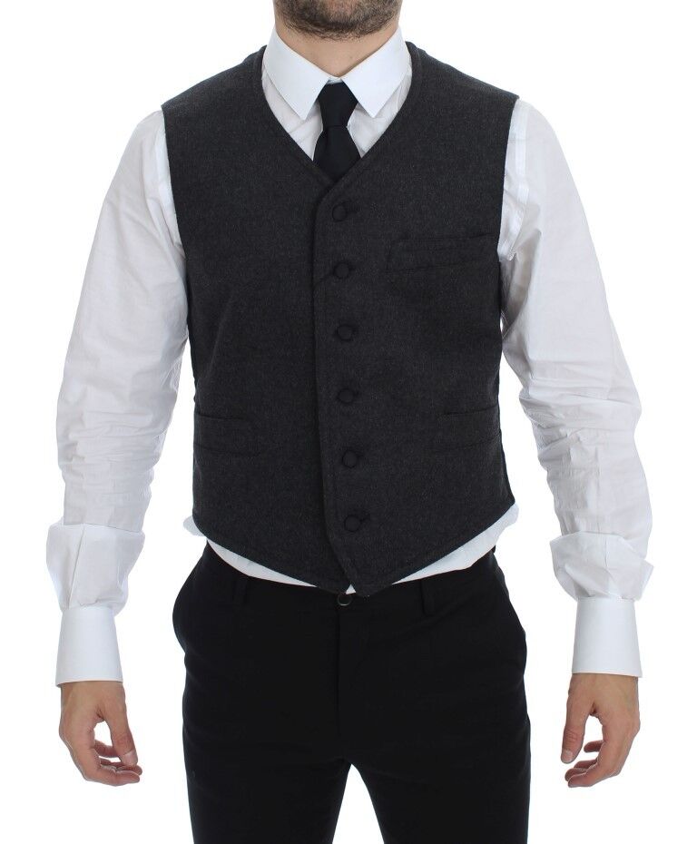 Dolce & Gabbana Gray Wool Blend Logo Vest Gilet Men's Weste