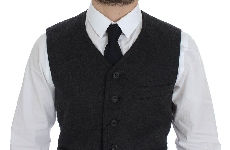 Dolce & Gabbana Gray Wool Blend Vest Gilet Men's Weste