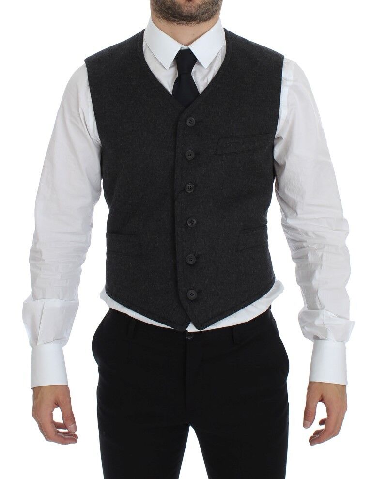 Dolce & Gabbana Gray Wool Blend Vest Gilet Men's Weste